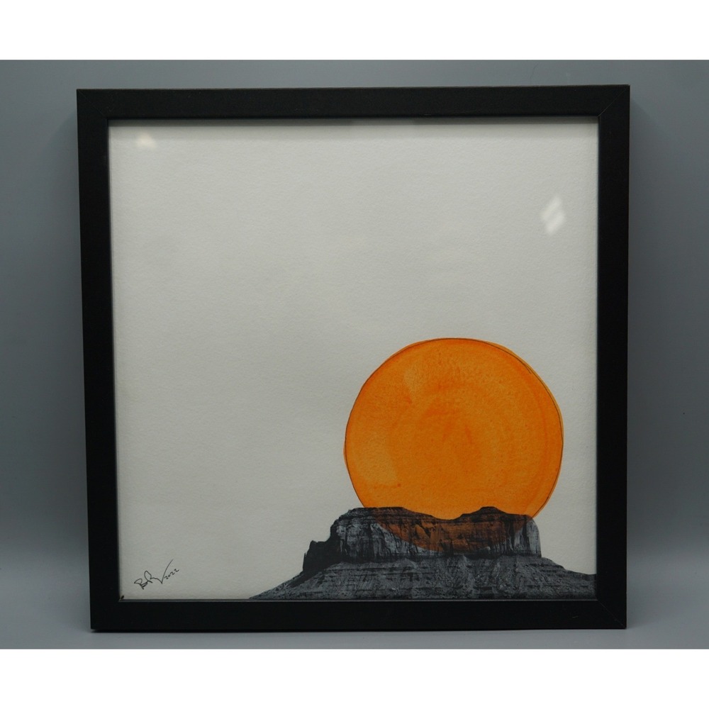 Original Signed 2022 Southwestern Desert Sunset Mesa Painting Framed 11x11